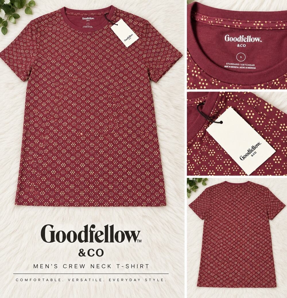 Good fellow & Co Men’s Small Burgundy Gold Print T-Shirt NWT